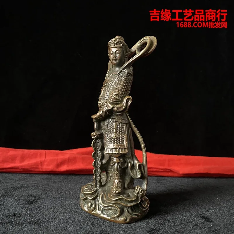 Фото Антикварная бронзовая статуя Guangong Weituo, украшение для дома, ремесла, статуя станции Weituo №2
