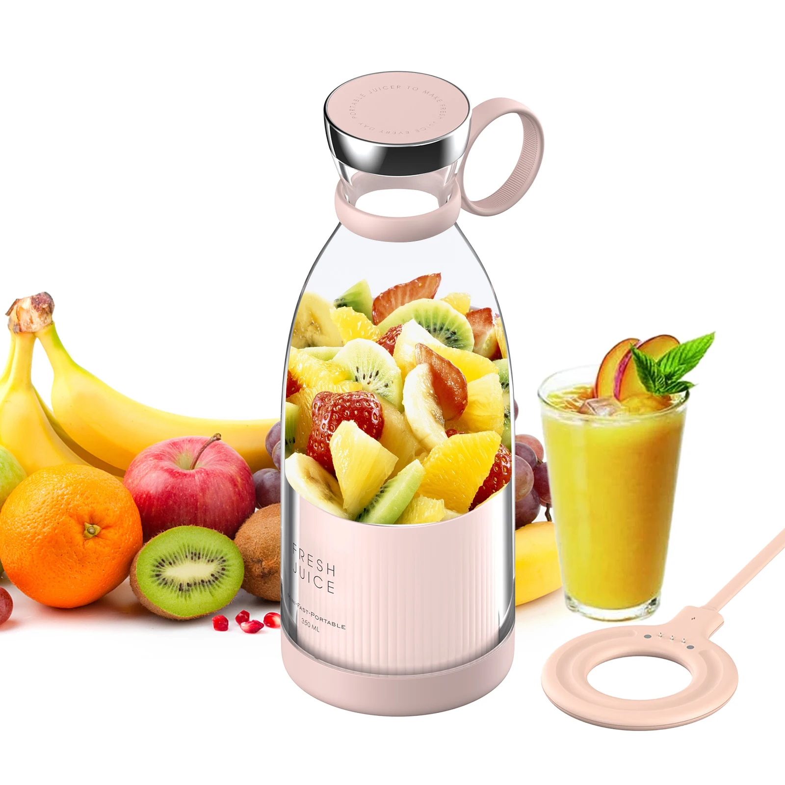 Portable Mini Fast Blender 350ml Juicer Cup with Wireless Charging 4 Blades for Smoothie Milkshake Juice Baby Food Kitchenware