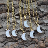 nature ab colored moon shape druzy necklace fashion women jewelry