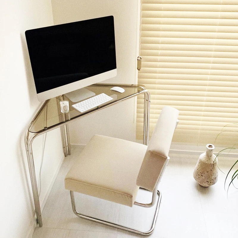 

Corner Table Simple Triangle Nook Computer Electroplated Metal Small Apartment Desk Stainless Steel Light Home Furniture