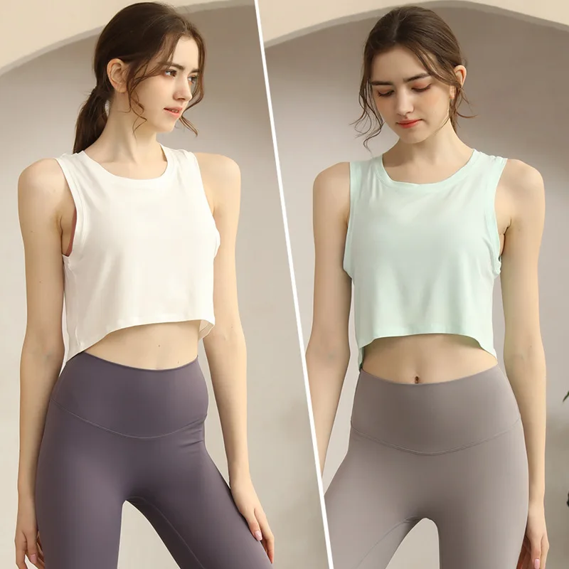 

Yoga Vest Sports Top Women's Summer Running Loose Blouse T Workout Sleeveless Simple Navel-Exposed
