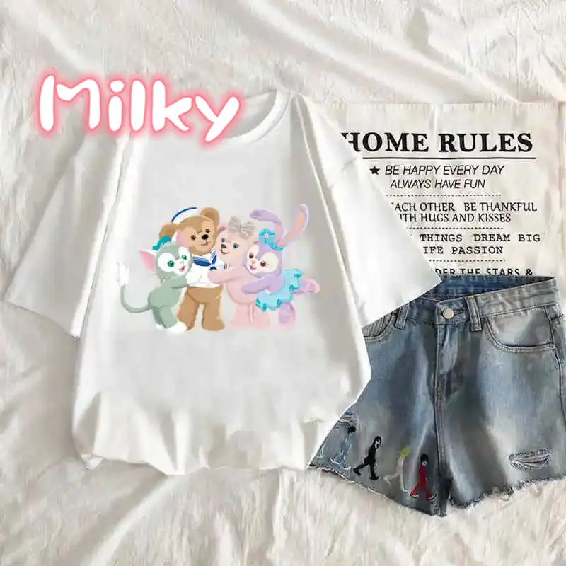 Футболка с принтом Bear Duffy женская футболка Harajuku белый топ милая 2024 летняя мода