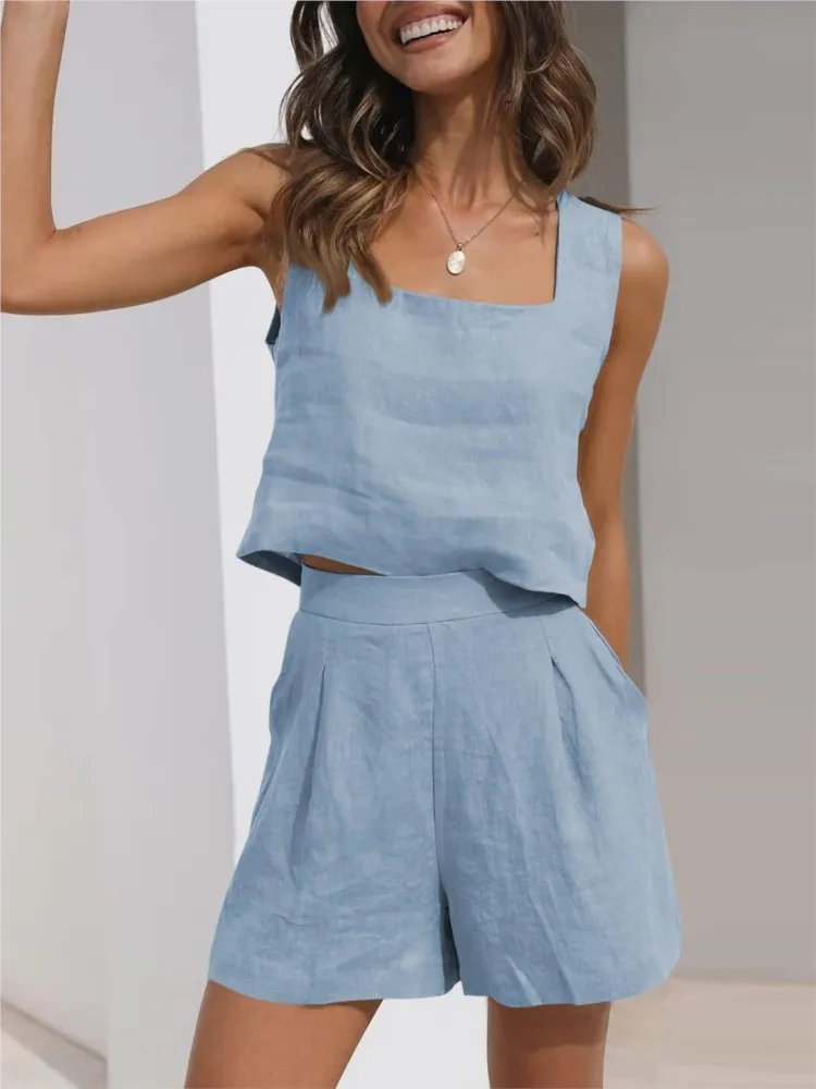 Женский Повседневный комплект из 2 предметов удобный хлопчатобумажный льняной