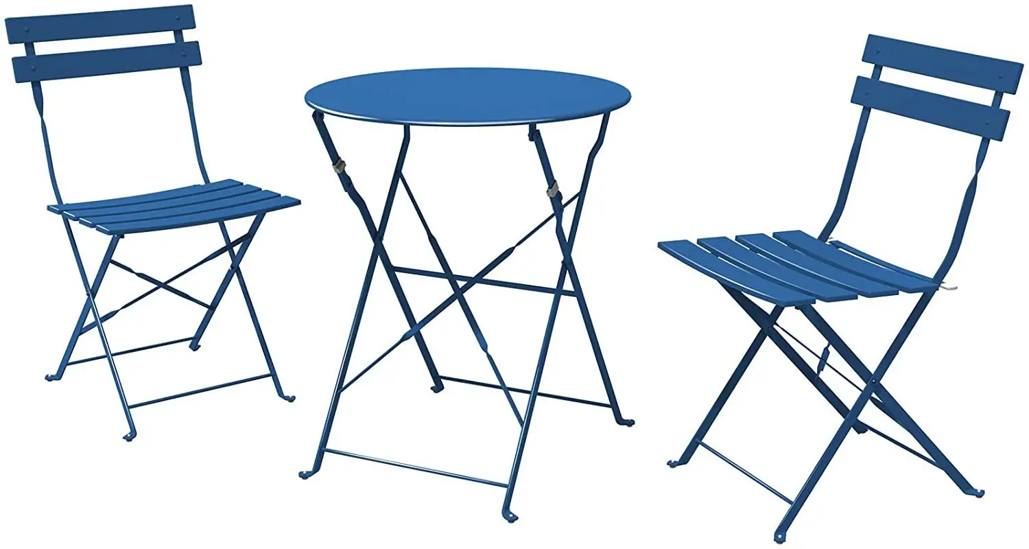 

SR Steel Patio Bistro Set, Folding Outdoor Patio Furniture Sets, 3 Piece Patio Set of Foldable Patio Table and Chairs
