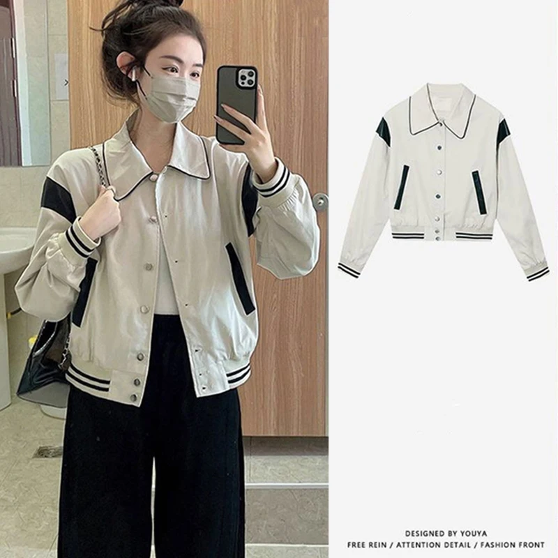 

Винтажная бейсбольная куртка-бомбер, Женская осенне-зимняя Свободная Повседневная однобортная куртка 2022, женская короткая верхняя одежда в стиле Харадзюку