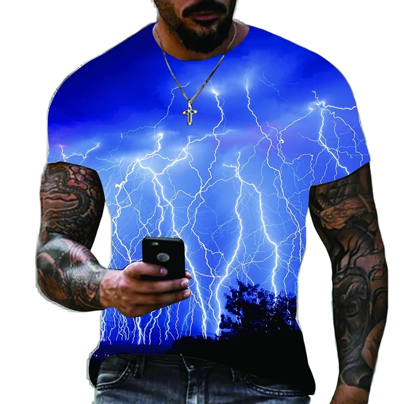 

2022 Summer New Men's Oversized T-Shirt Casual Lightning Cool 3D Digital Printed T Shirts for Men Short Sleeve Tee Free Shipping