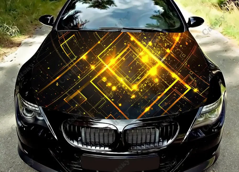 Абстрактные неоновые геометрические виниловые наклейки на капот автомобиля