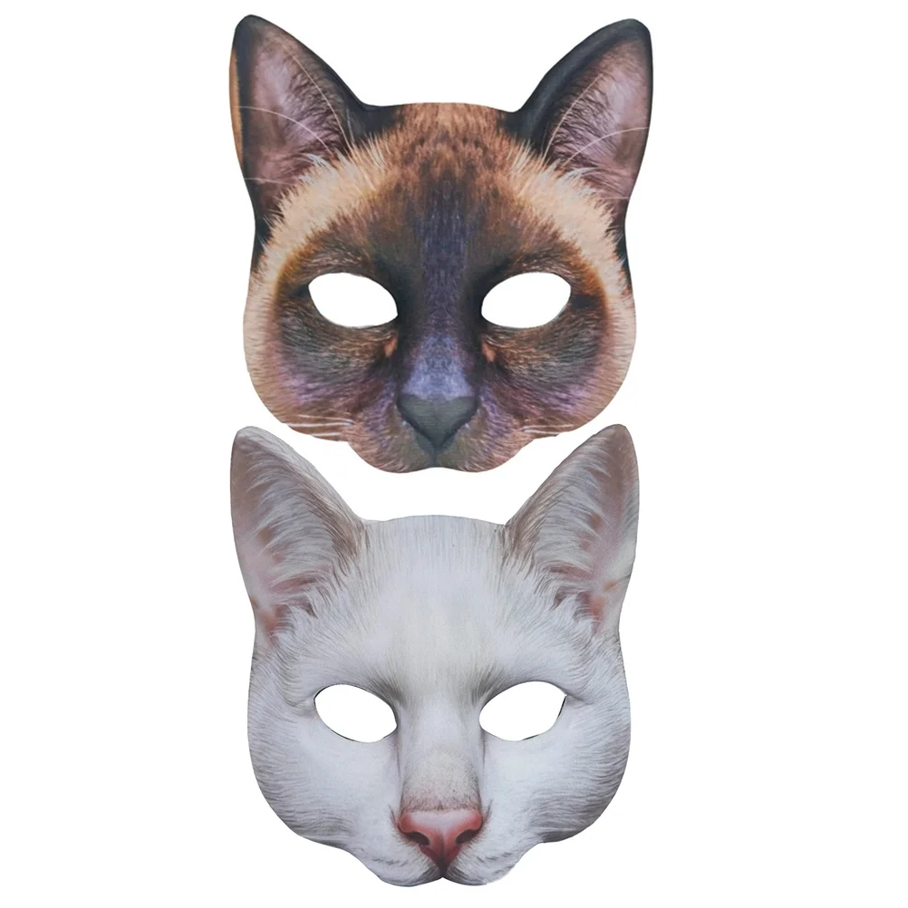 

2 Pcs Clothing Printed Animal Cat Mask Men Women Prom Props Realistic Headgears Eva Face Covers