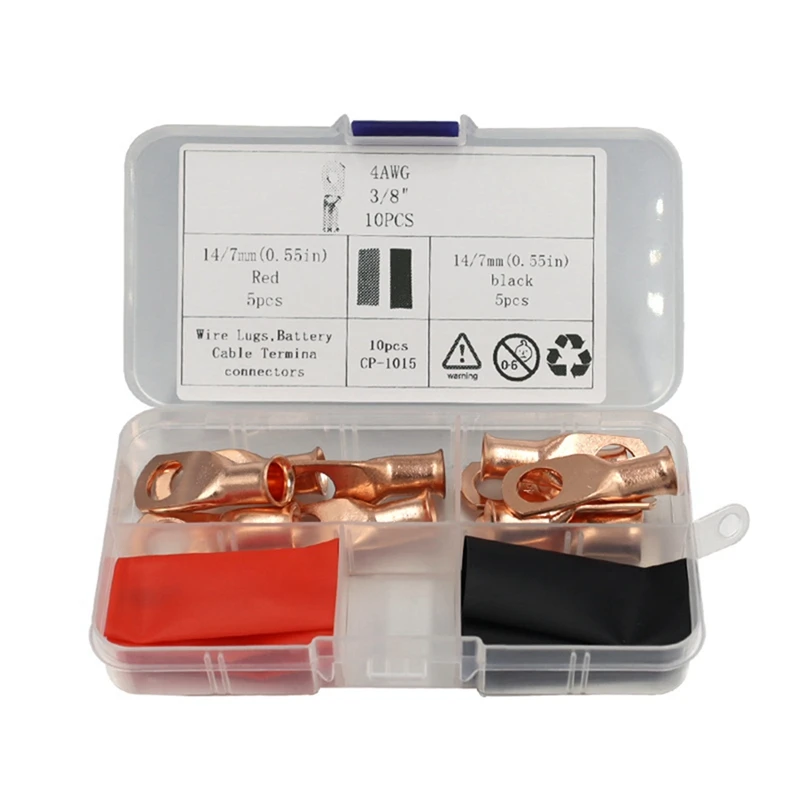 

AWG4X3/8 Copper Wire Lug Ring Terminal Connector Battery Cable End Heat Shrinkable Tube Classification Kit