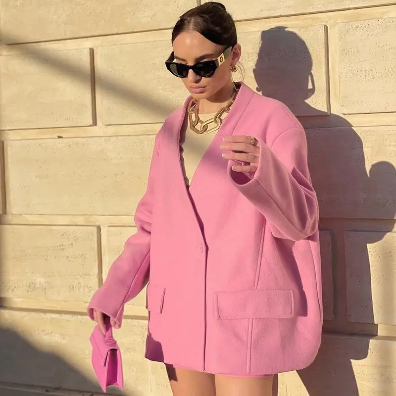 Autumn and Winter New Suit Jacket Casual Solid Color Personality Loose Large Size Boyfriend Wind Tops Female