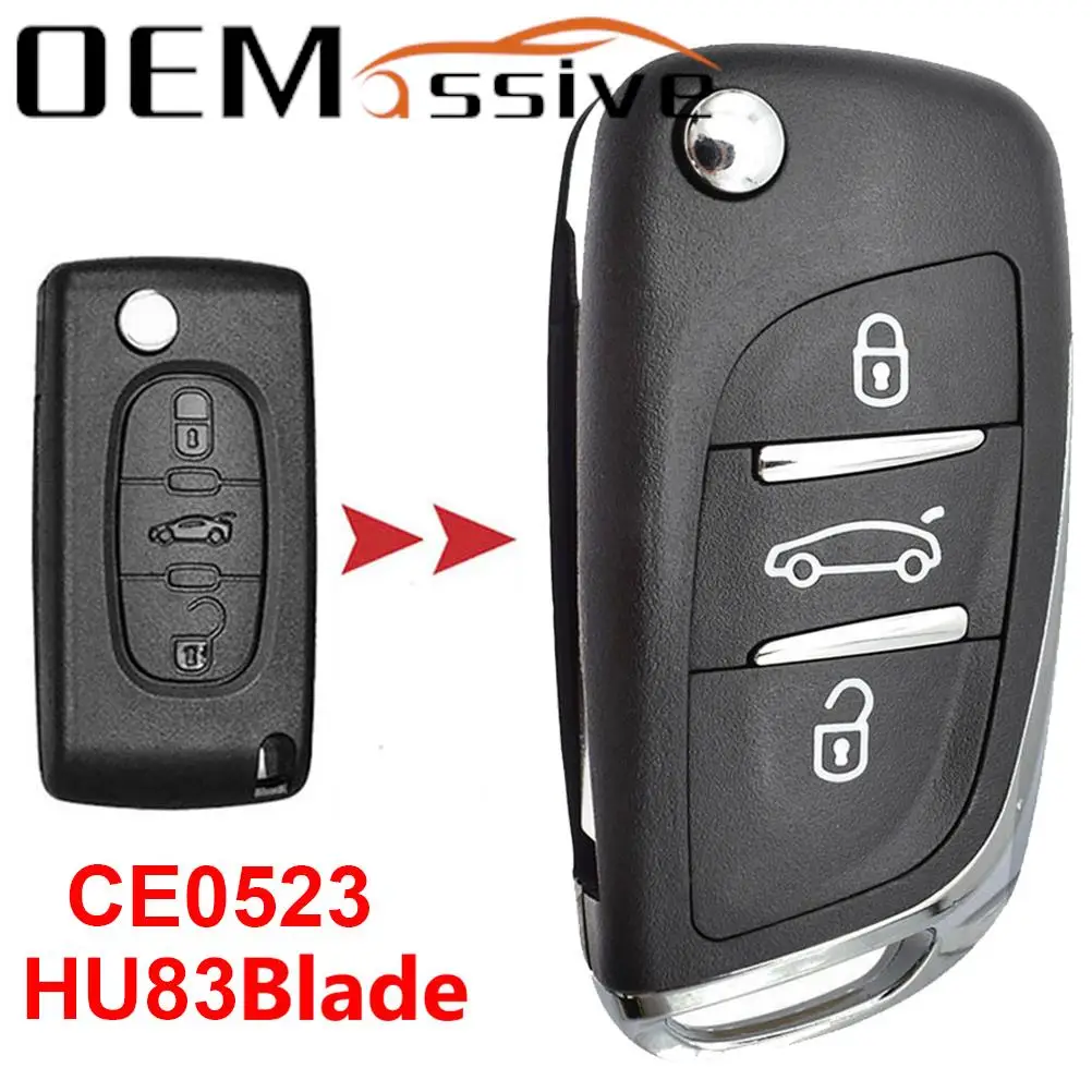 

Модифицированный откидной складной чехол для автомобильного ключа-брелока с 3 кнопками для Citroen C2, C3, C4, C8, Peugeot 308, 207, 307, 3008, 807, Expert