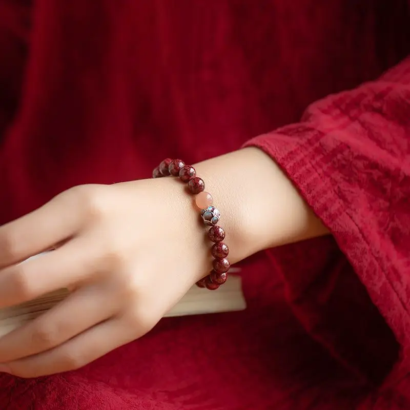 Natural Pure Heart Cinnabar Beads Bracelet Couple's Birth Year Emperor Sandstone Bracelet Ornament Rabbit Year Mother's Day Gift