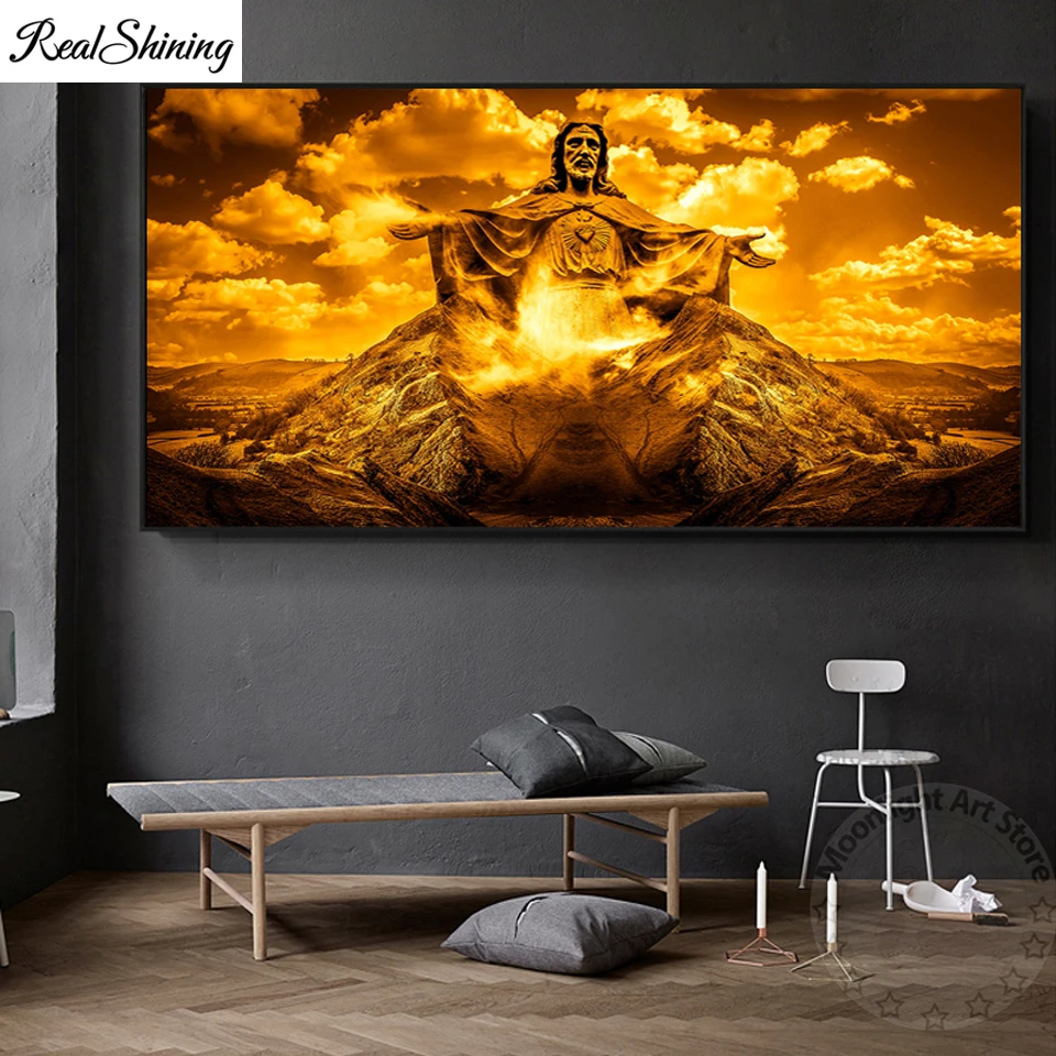 

Большая 5D алмазная живопись, золотая гора, Иисус, полная Алмазная вышивка, Набор для вышивки крестиком, мозаика стразы, декор для комнаты T1315