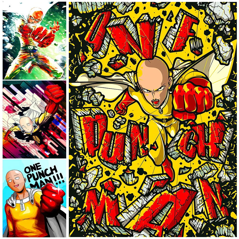 

One Punch Man Animation Art Poster Print Saitama Hero Cartoon Wall Art Balding Cape Man Canvas Painting For Living Room Decor