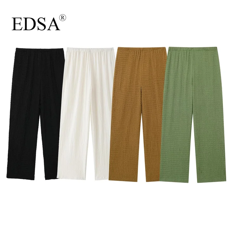 Женские текстурированные брюки EDSA свободные длинные с эластичным поясом и