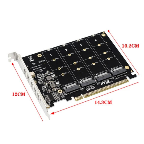 Плата расширения M.2 NVME SSD на PCIE X16, 4 порта, поддержка 2230/2242/2260/2280, поддержка M.2 PCI-E SSD/M.2 устройство, протокол NVME