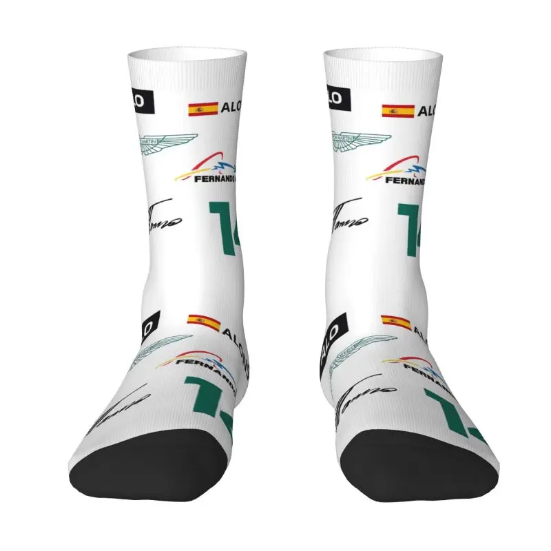 

Fun Men's Famous Spanish Racing Driver Aston Martins Dress Socks Unisex Warm Breathbale 3D Printed Crew Socks