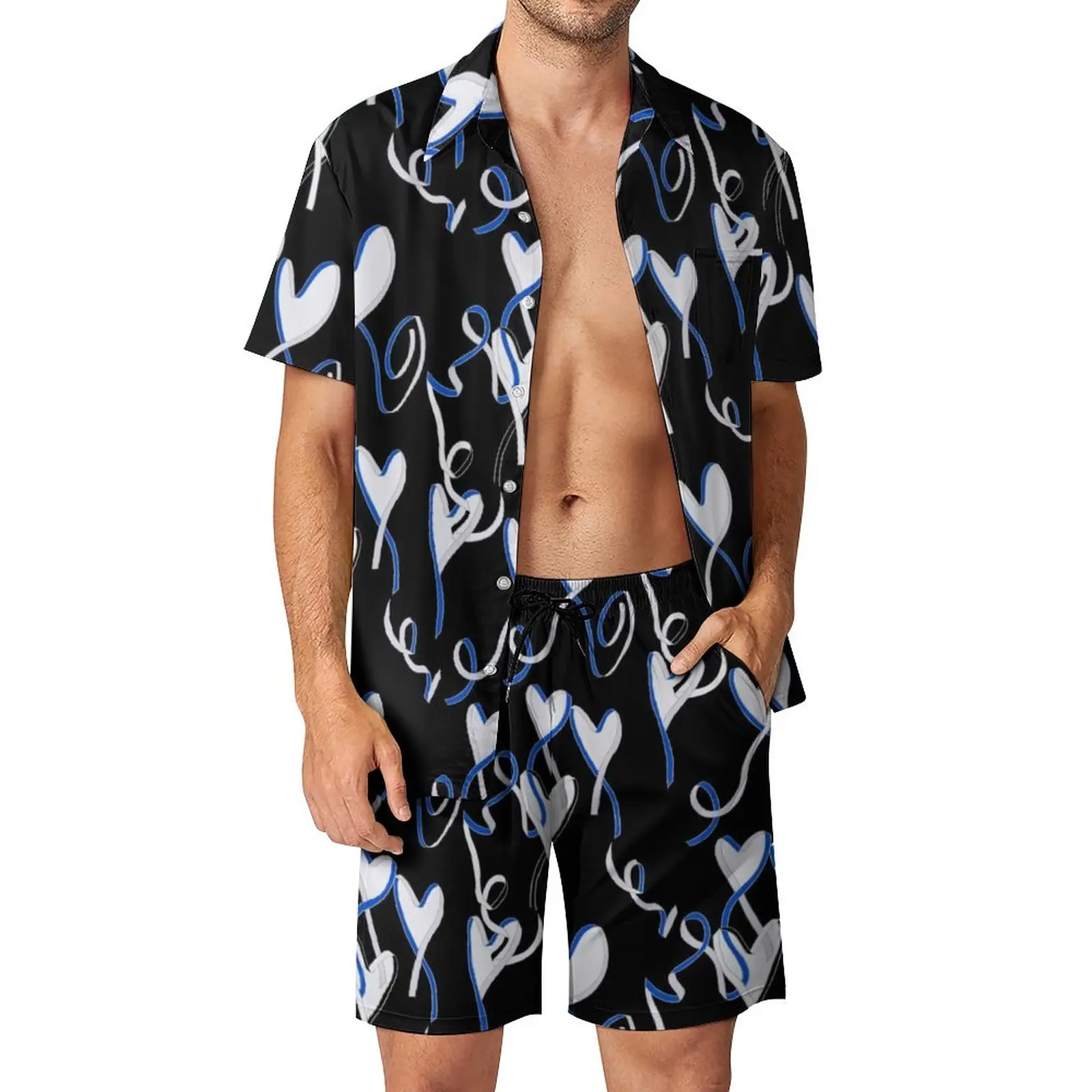 

Graffiti Heart Men Sets Romantic Valentine Casual Shorts Beachwear Shirt Set Hawaii Custom Suit Short-Sleeved Oversize Clothes