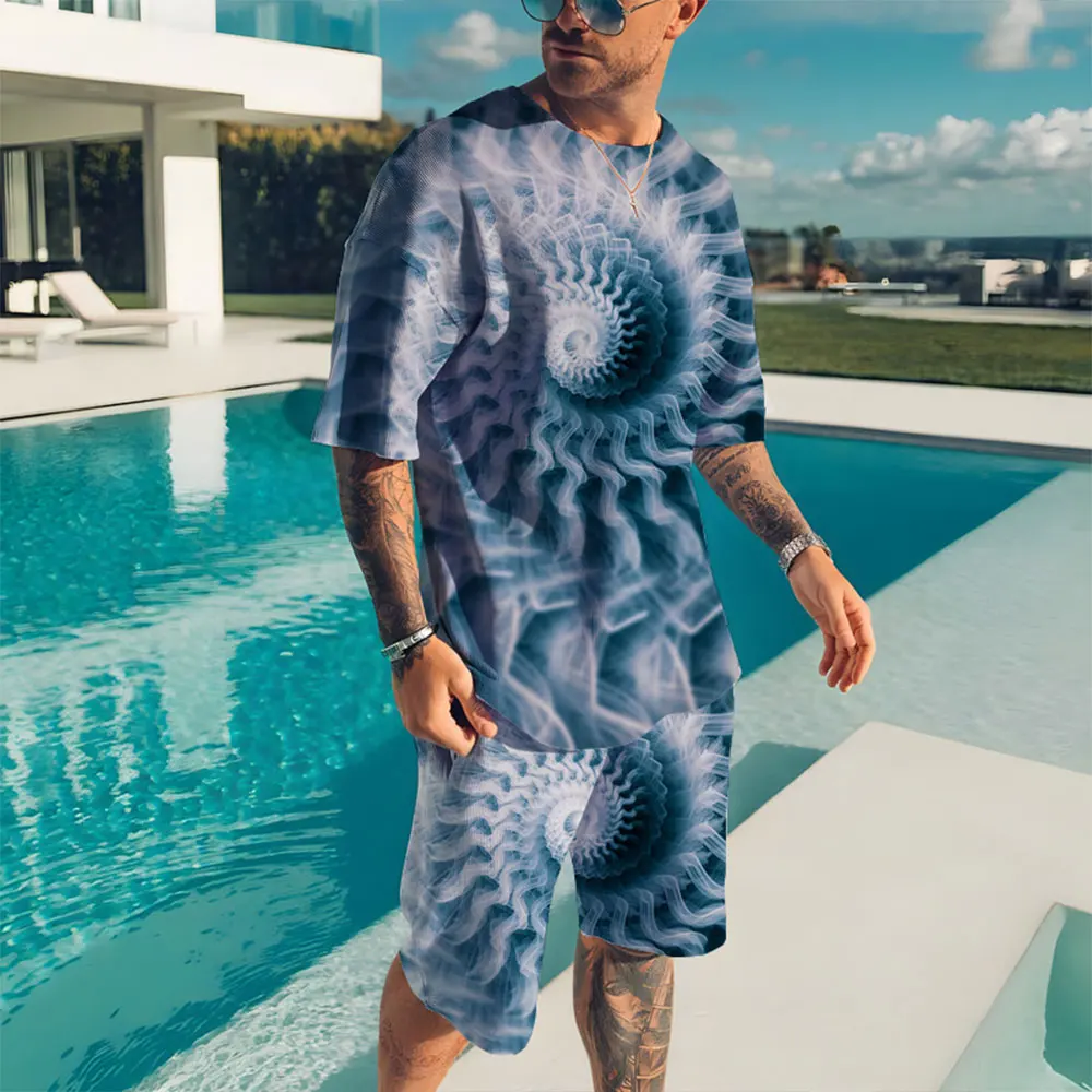 

Men's Suit Summer Sportswear Men's New Fashion Casual Short Sleeve T-Shirt + Shorts 2 Piece Set Men's Sportswear Oversized