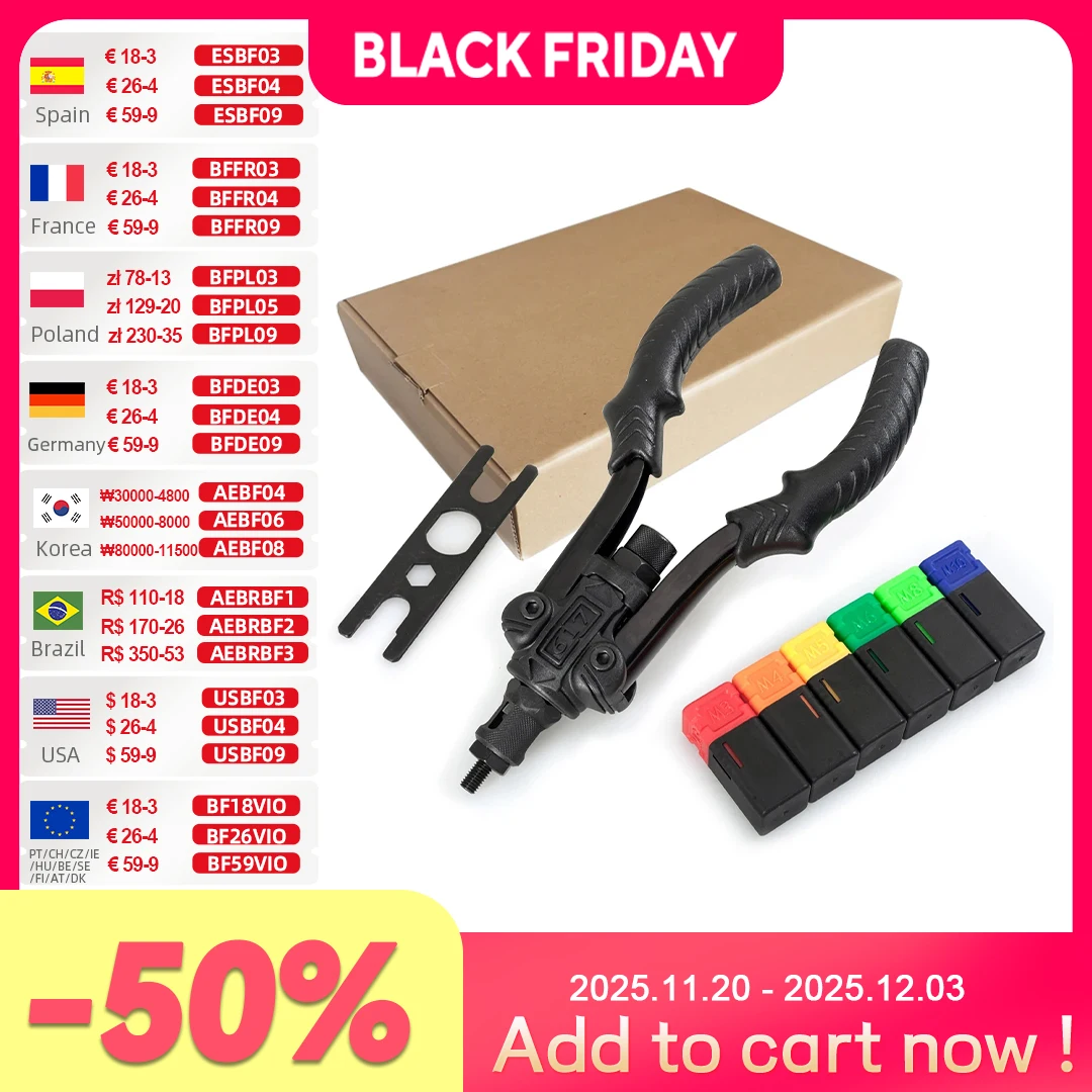 

Инструмент для заклепочных пистолетов ALLSOME, ручная заклепка, Резьбовая гайка, заклепочная гайка для гаек M3, M4, M5, M6, M8, M10