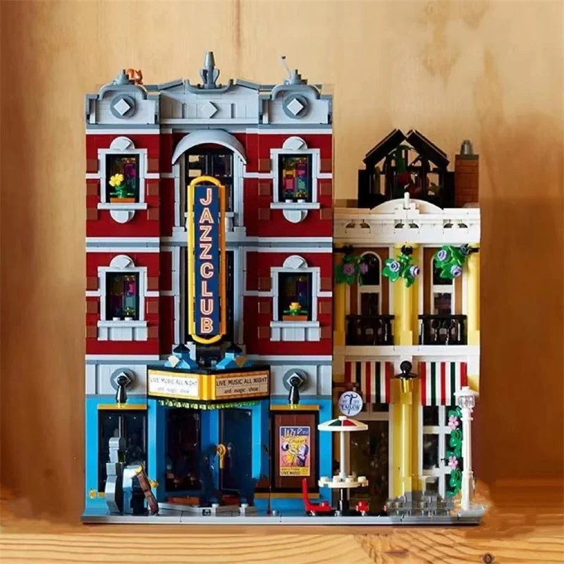 

New 2899PCS Jazz Club City Street View Pizzeria Shop MOC Model 10312 Modular Building Blocks Bricks Toys For Kids Adults Gifts