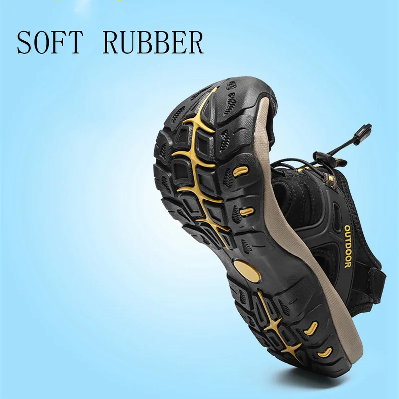 JIEMIAO Classics Men's Sandals Genuine Leather Outdoor Trekking Hiking Shoes Breathable Summer Beach Sandals Men Casual  Shoes
