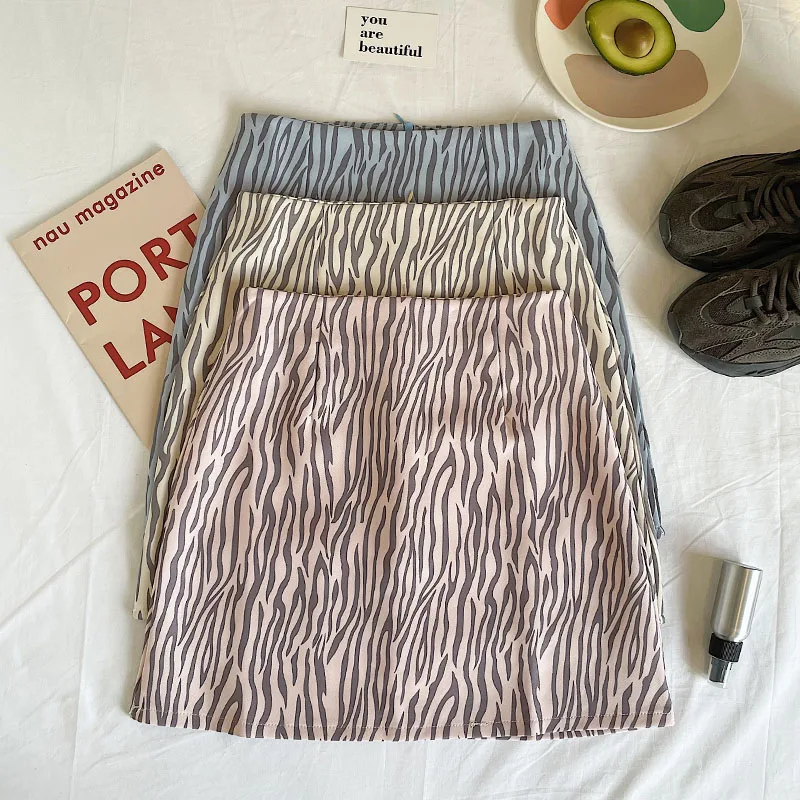 

Zebra Print High Waist Skirt with Chains Casual Skinny Short Skirt Women Summer Zipper Streetwear skirt skirts womens