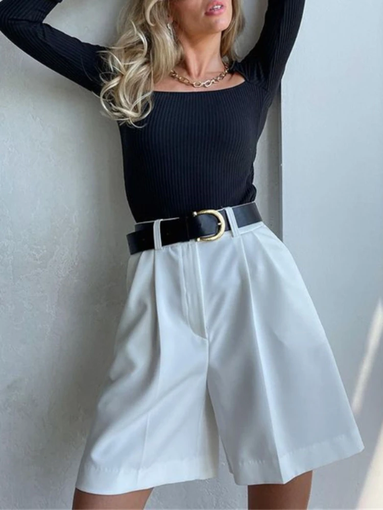 Solid Women's Summer Shorts High Waist Loose Zipper Shorts for Women Office Elegant Shorts Korean Fashion Suit Women's Shorts