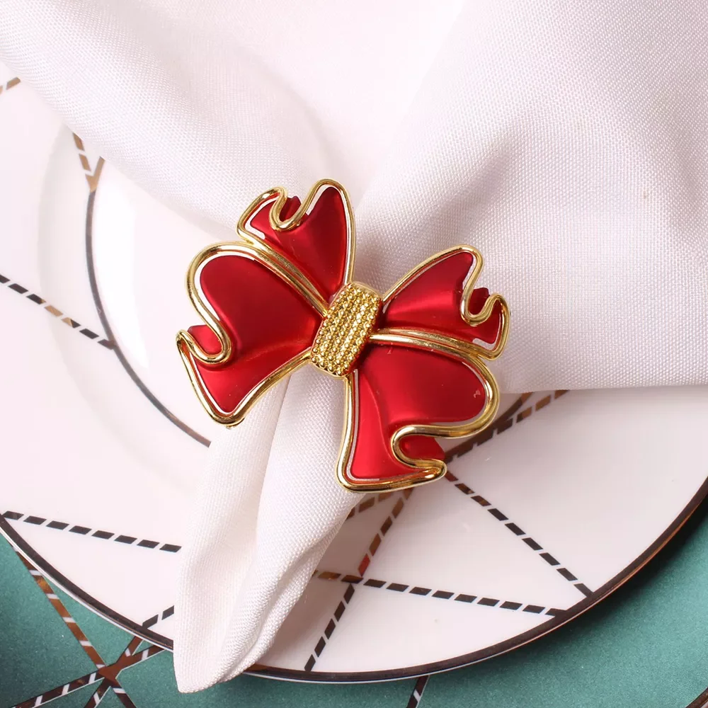 

Christmas Red Bow Napkin Rings Buckle with Diamond Table Decor Xmas Gold Napkin Holder Holiday Party Table Decoration 2022 New