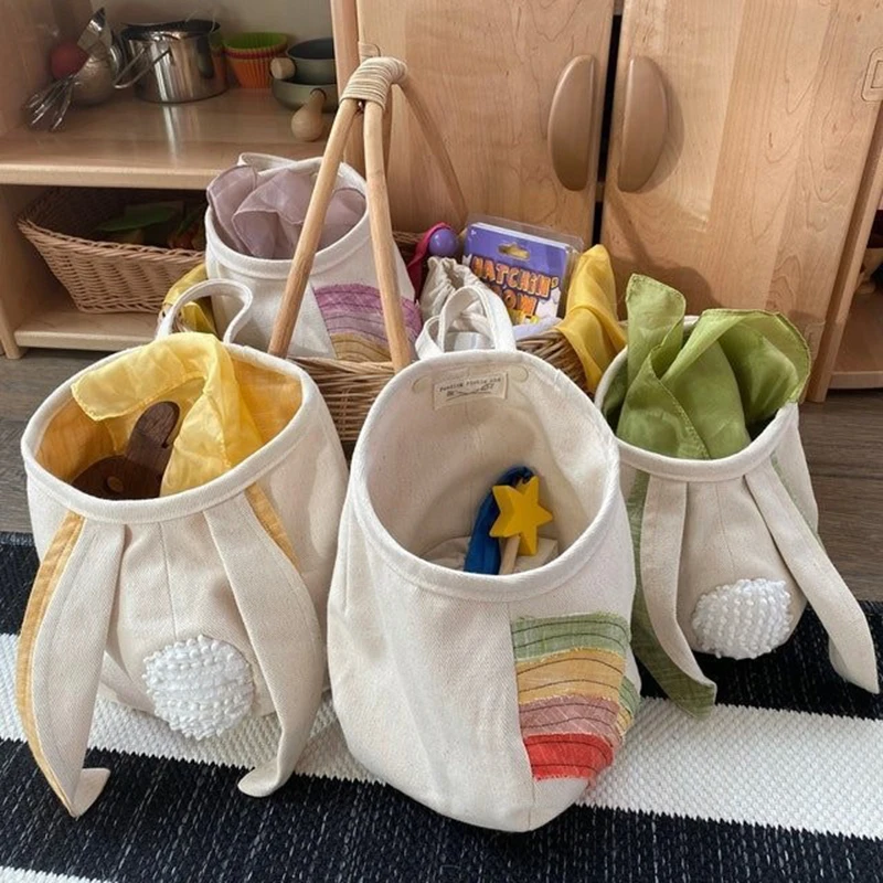

Non-woven Fabric Storage Bag Cute Rabbit Ears Easter Gift Hanging Tote Bag Open Pocket Sundries Organizer D33