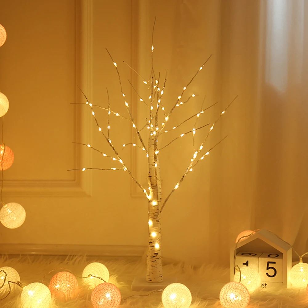 

60cm 24 LED Lights White Easter Tree with Lights Decorative Easter Eggs For Hang Ornaments Twig Tree Lamp Decorations