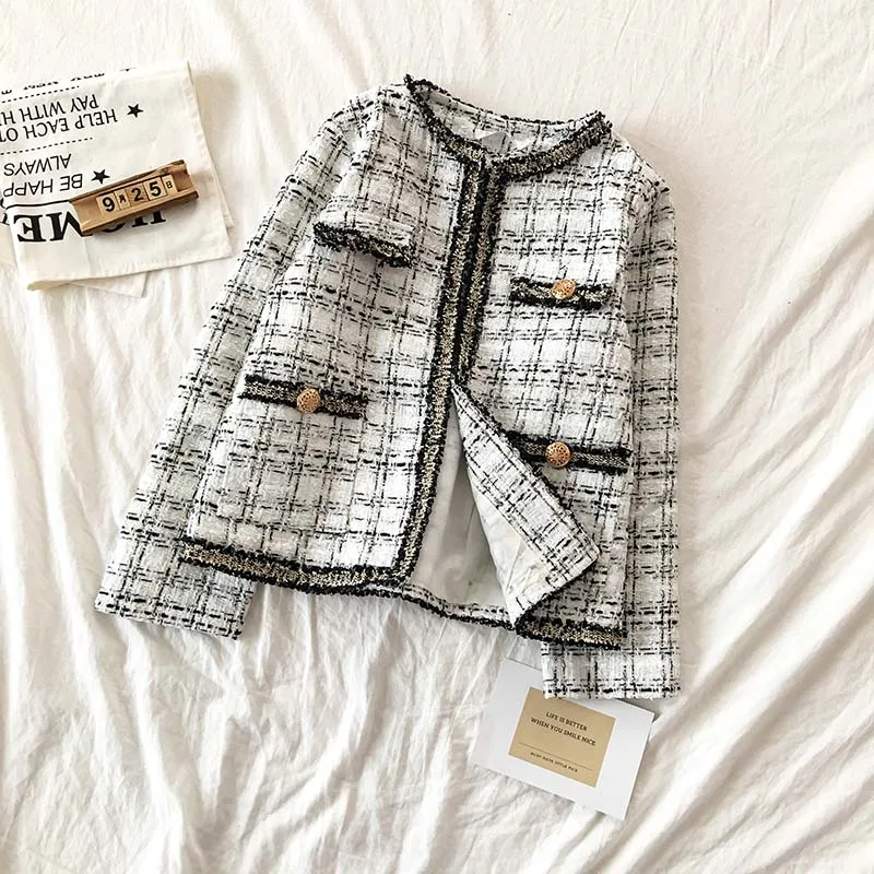 

DUOFAN Plaid Luxury Jacket Fashion Women Blouses 2022 New Overcoat Spring Autumn French Casual Tops Coat Office Lady Short Suit