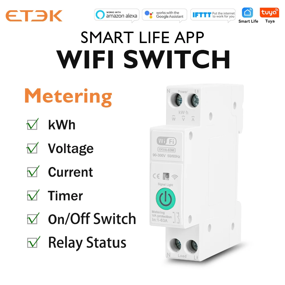 Фото ETEK TUYA WIFI умный автоматический выключатель измерение мощности 1P 63A DIN-рейка для умного дома беспроводной пульт дистанционного управления регулируемый переключатель EKV №2