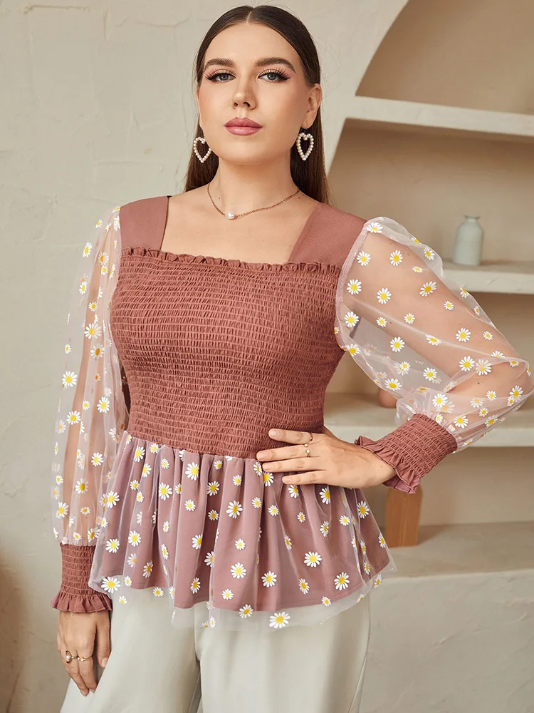

TOLEEN Cheap Fashion Women Blouse Plus Size Tops 2022 Autumn Winter Casual Elegant Floral Long Sleeve Oversize Shirts Clothing