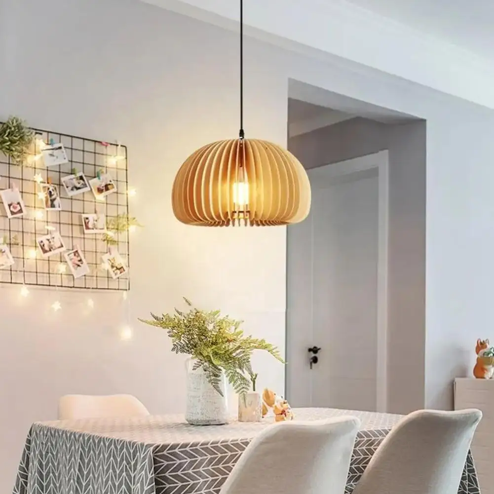 

Japanese Style Wood Art Pendant Light 2m Length Adjustable Creativity Wooden Study Lamp Dining Room Bedroom Pumpkin Chandelier