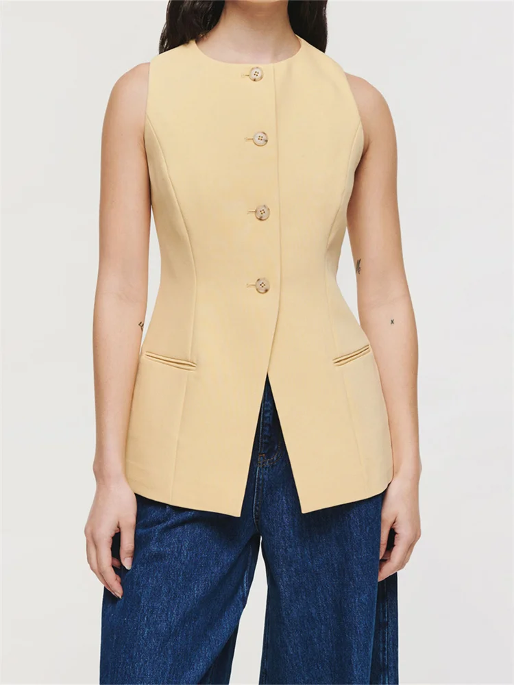 Женский летний длинный жилет CHRONSTYLE однотонная безрукавка с круглым вырезом и