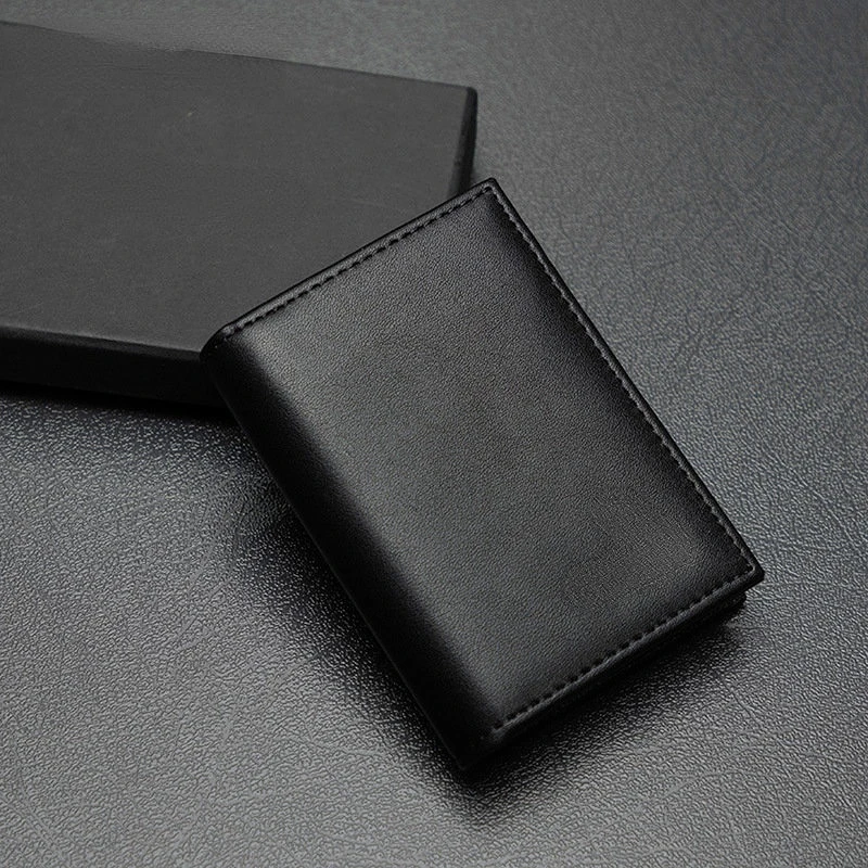 Men's Black First Layer Leather Card Holder Leather Business Card Holder Business Short Wallet Card Position Coin Purse