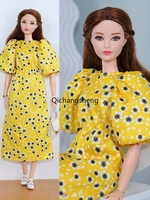 16 bjd yellow floral puff sleeve princess dress for barbie doll clothing for barbie clothes gown 11 5 dolls accessories toys