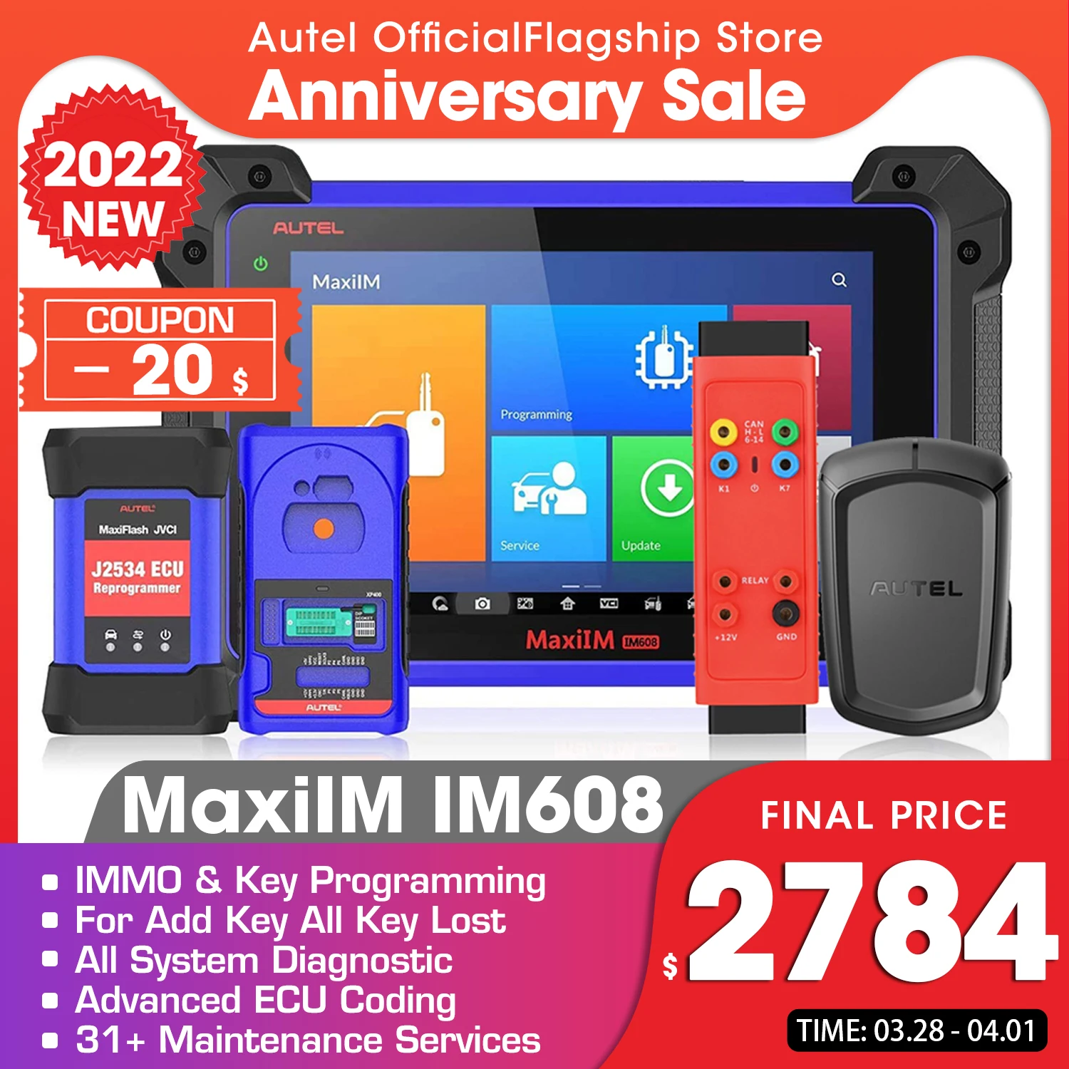 Autel MaxiIM IM608 OBD2 Scanner Car Diagnostic Tool All System Diagnosis With ECU Coding IMMO Key Programmer PK IM508 IM600 |