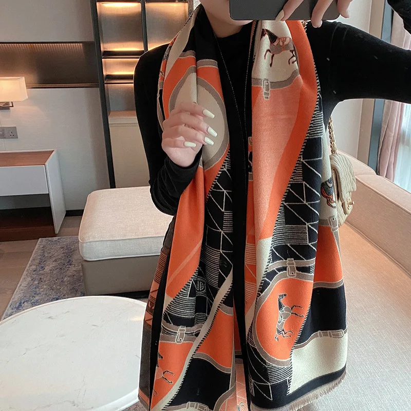 Новый модный шарф лошади имитация кашемира простой стиль Осень/Зима теплые