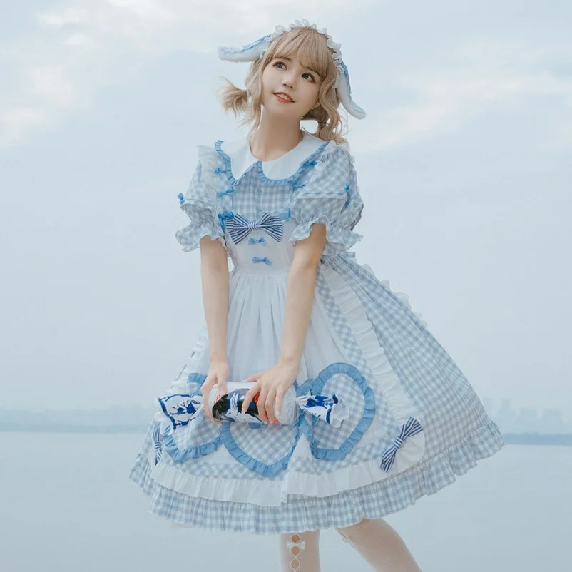 

Lolita Skirt Short Sleeve Op Original Cute Dress Light Lo Kawaii Japanese Plus Size Xl Clothing Fairy Set Mall Goth Y2k Blue New