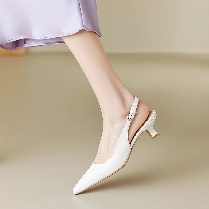 2023 New Split Leather Women's Summer Baotou Sandals Pointed Toe Stiletto Black Yellow Beige Fashion Casual Shoes for women