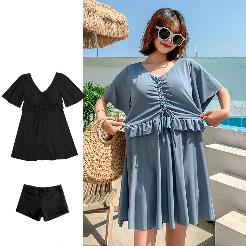 

Swimwear Women Plus Size 3X One Piece Skirt Bathing Suit Ladies Short Sleeve Swimsuit Pure Color Tummy Control Swim Wear