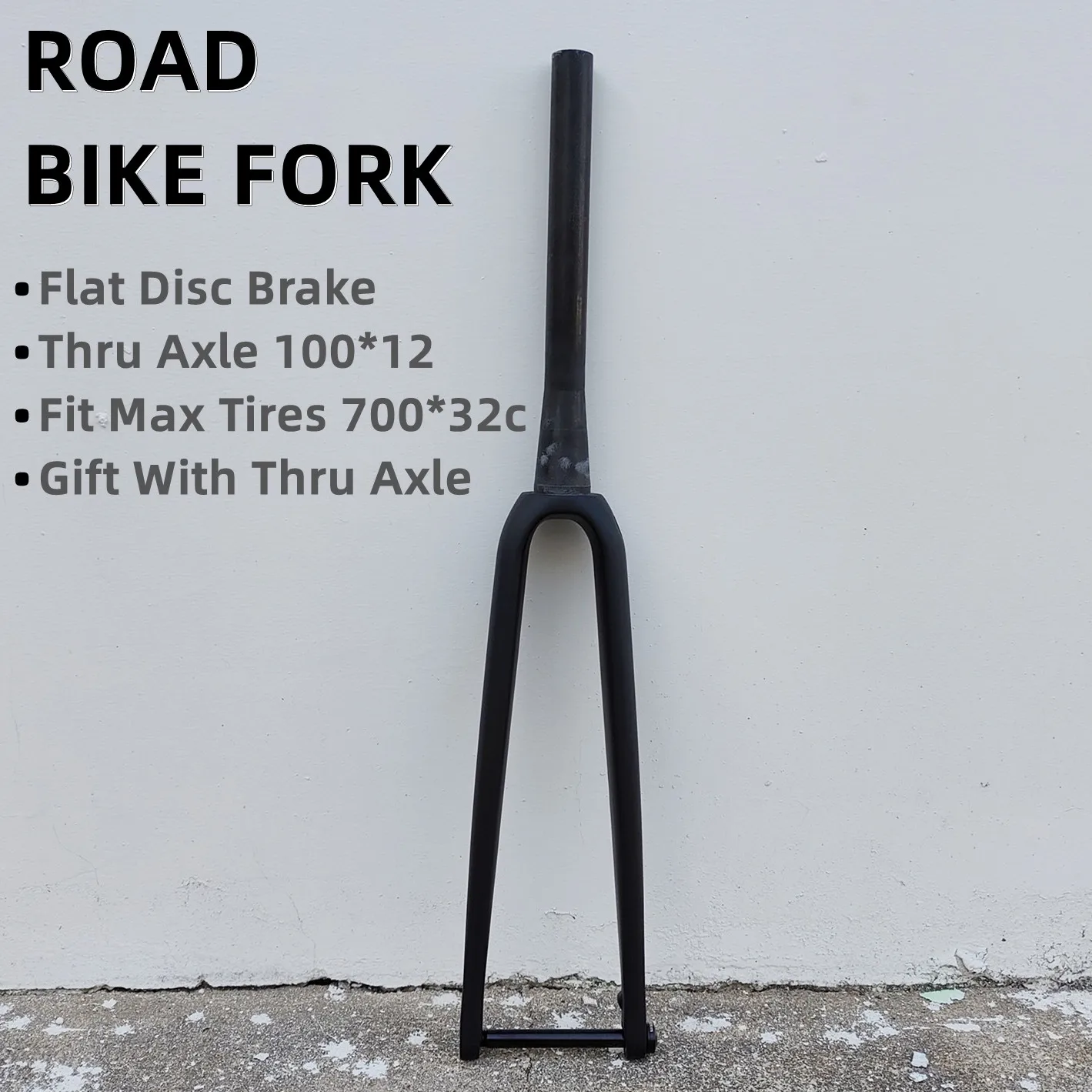 Carbon Road Bike Fork Thru Axle 100*12mm Carbon Fork 28.6 Flat Mount Disc BrakeTapered Carbon Road Bicycle Fork Support 700*32