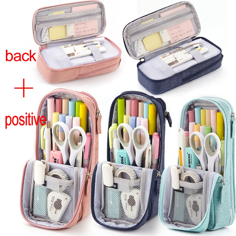 angoo pencil case pen bag fold two layers big capacity pencil pouch pen organizer durable stationery holder mobile phone holder free global shipping