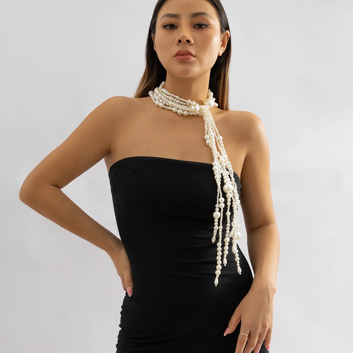 Accessories: exaggerated fashion style runway tassel necklace, long vintage imitation pearl necklace necklace women