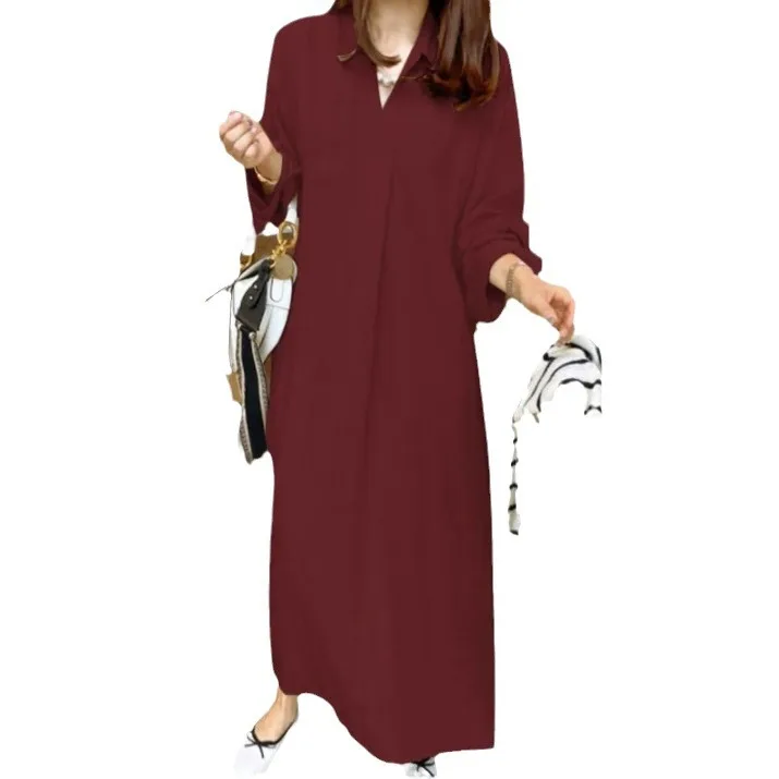 Элегантные женские длинные платья весна-осень 2021 хлопковое и льняное свободное