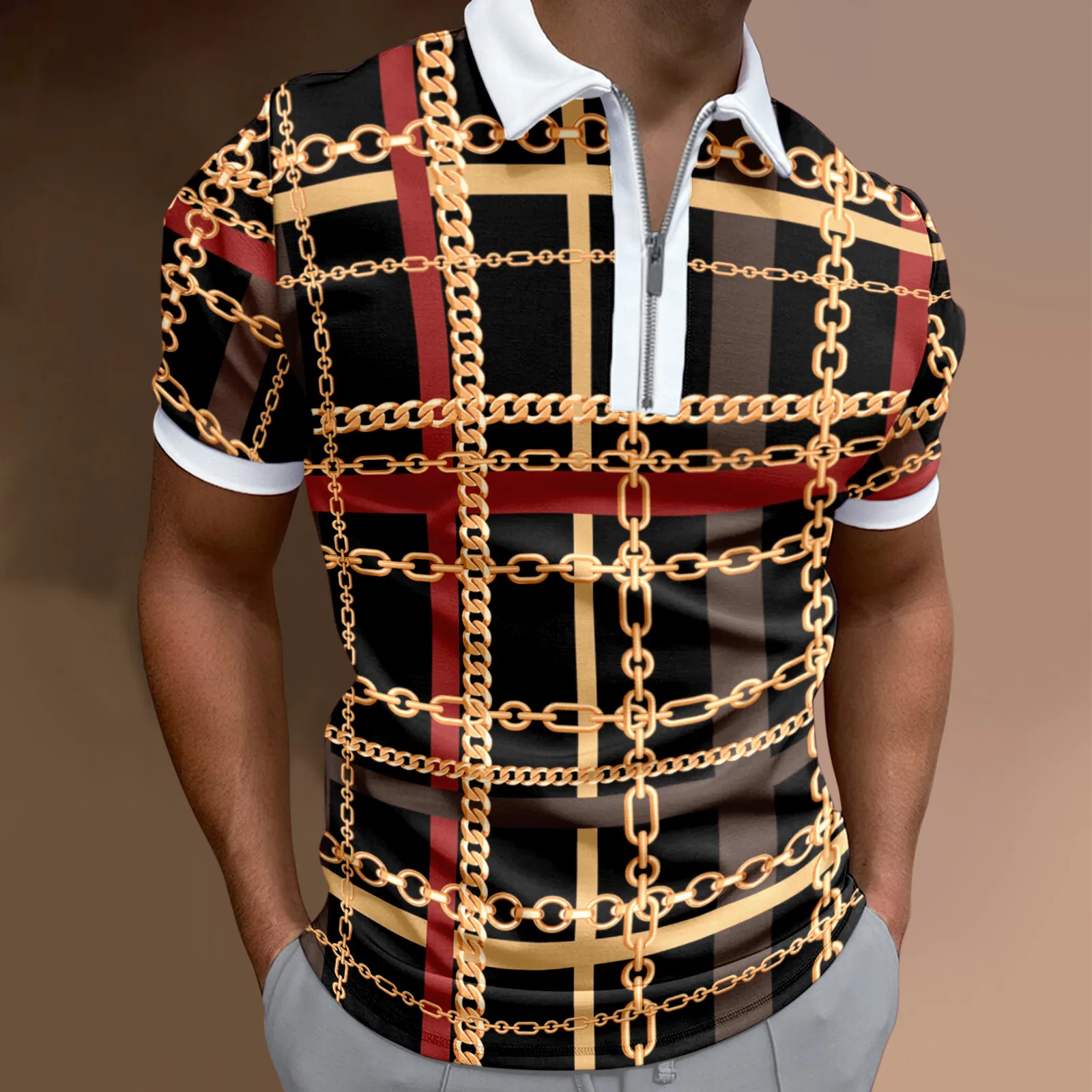 

Рубашка мужская с длинным рукавом, Повседневная Блузка в клетку с принтом, топ с отложным воротником и коротким рукавом, черный цвет, на лето