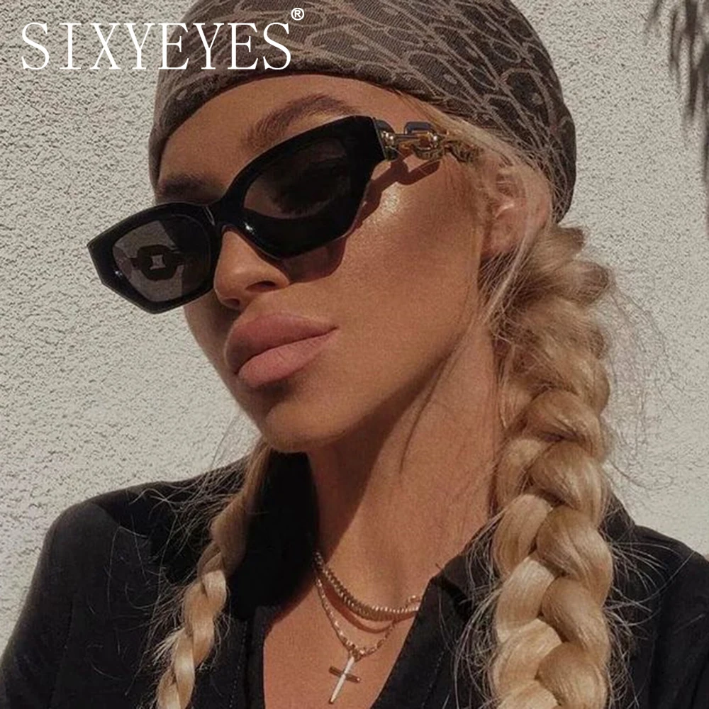 Очки солнцезащитные женские «кошачий глаз», с цепочкой и черными линзами