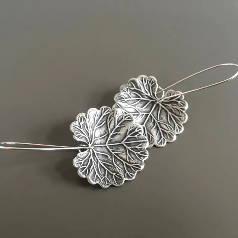 Elegant Metal Artisan Hand Carved Leaf Earrings Women's Wedding Bridal Hook Drop Earrings